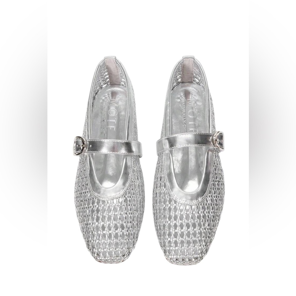 MOTF Premium Metallic Silver Mary Jane Woven Slingback Shoes 9/40